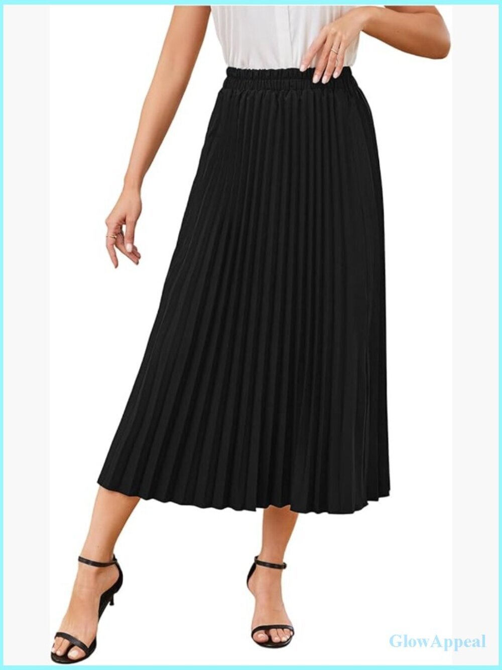 Solid Pleated Long Midi Skirt High Rise Pull On